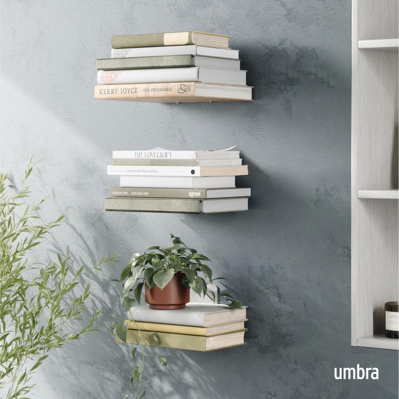 UMBRA UUmbra Conceal, Sturdy Metal Floating Bookshelf for Wall (Set of 3 - Large), Silver (1005073-560) - Image 2